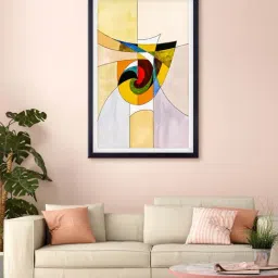 999store Beige & Yellow Abstract Printed Canvas Painting-9
