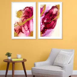 999Store Pink & Gold Printed Abstract Wall Painting-24