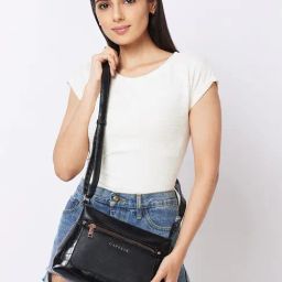 Caprese Black Textured Medium Sling Handbag-42