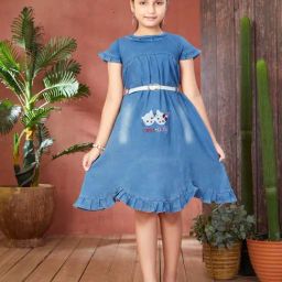 Aarika Girls Blue Printed Dress with Belt-image-2
