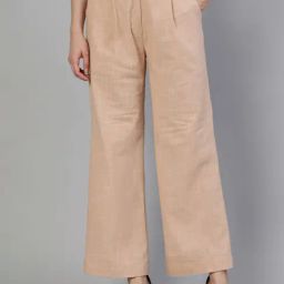 Jaipur Kurti Beige Flared Fit Pleated Pants-image-50