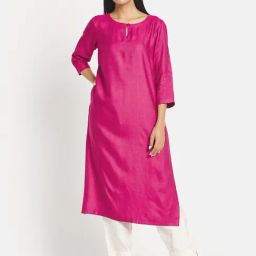 Fabindia Pink Regular Fit Straight Kurta-image-6