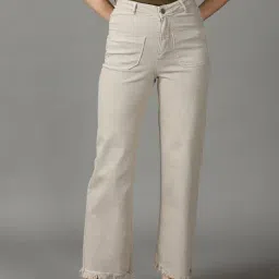 SHOWOFF Beige Regular Fit High Rise Jeans-image-35