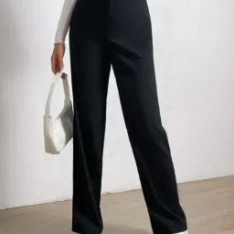 Broadstar Black Relaxed Fit High Rise Stretchable Trousers-image-43