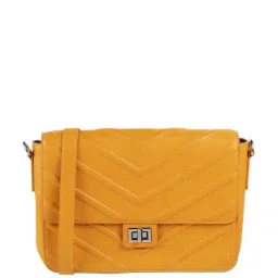Metro Yellow Synthetic Quilted Sling Handbag-picture-7