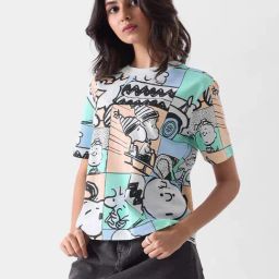 The Souled Store Multicolored Cotton Printed T-Shirt-image-30