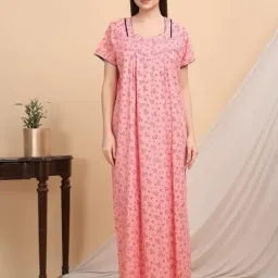 Sweet Dreams Peach Cotton Regular Fit Night Dress-image-67