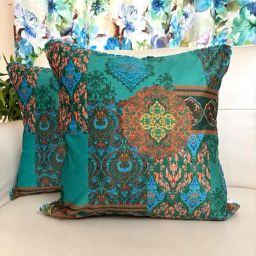 TARA Sparkling Homes Printed Blue Velvet Cushion Cover -  Set of 2-10