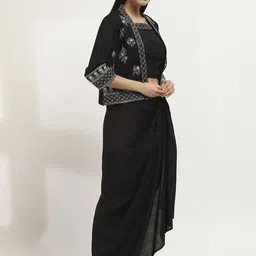 Rangriti Embroidered Shoulder Strap Neck Top & Skirt With Jacket Co-Ords-picture-11