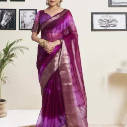 Satrani Purple Zari Work Saree With Unstitched Blouse-picture-43