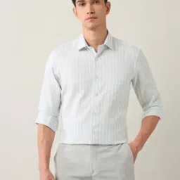 Arrow Green Cotton Slim Fit Striped Shirt-image-79