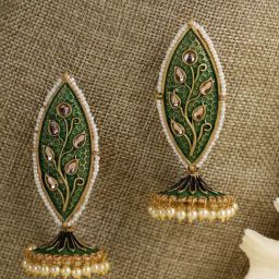 Priyaasi Kundan Studded and Beaded Green Colored Drop Earring-21