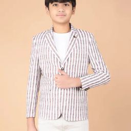 Crimsoune Club Boys Brown Cotton Blend Striped Blazer-picture-18