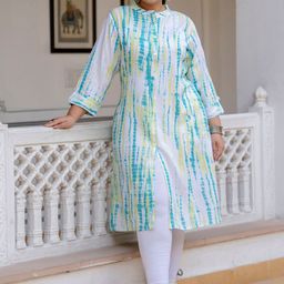 SINSINI Women Abstract Printed Daily Cotton A-Line Kurta-image-4