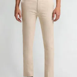 Arrow Beige Slim Fit Texture Trousers-picture-1
