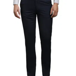 Louis Philippe Navy Blended Slim fit Solid Trousers-image-26