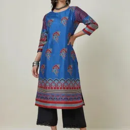 Soch Blue Floral Print Straight Kurta-picture-11