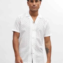 Lindbergh White Cotton Regular Fit Embroidered Shirt-image-47
