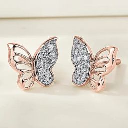 P.N.Gadgil Jewellers Wispwing Fly 18 kt Rose Gold Stud Diamond Earring For Woman-image-88