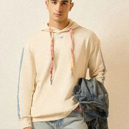 The Bear House Beige Relaxed Fit Typography Hoodie-image-78