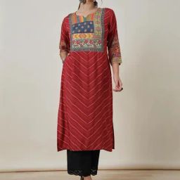Soch Brick Red Printed Straight Kurta-image-59