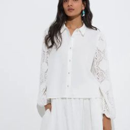 LOV by Westside White Lace-Detailed Cotton Shirt-image-78