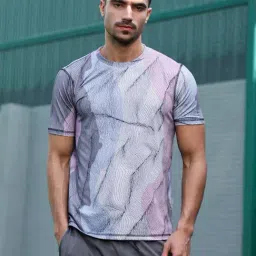 Campus Sutra Cloud Grey Lined-Dye Activewear T-Shirt-picture-33