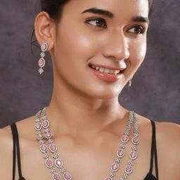 Aatmana Rhodium-Plated American Diamonds Studded Layered Jewellery Set-40