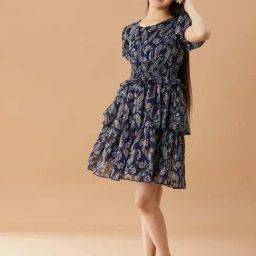 Pspeaches Girls Navy Regular Fit Printed Dress-picture-15