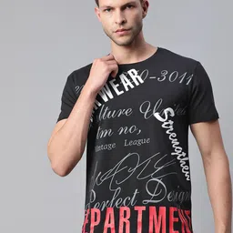 Pierre Carlo Men Black & White Typography Printed T-shirt-image-95