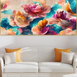 DEKORSTATION Pink & Blue Floral Floral And Botanical Printed Canvas Wall Art-picture-11