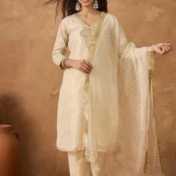 Varanga Off White Regular Fit Embroidered Suit Sets-image-28