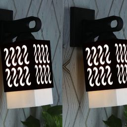 Gojeeva Black & White 2 Pieces Textured Wooden Square Shaped Wall Lamps-picture-43
