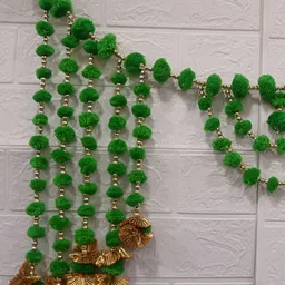 Nutts Bandhanwar Green & Beige Pompom Hanging Garlands-image-84