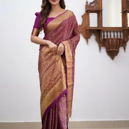 SWEETPEL Woven Design Zari Jacquard Silk Banarasi Saree-picture-3