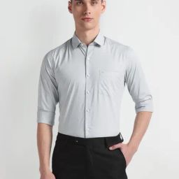 Arrow Grey Cotton Slim Fit Checks Shirt-image-17