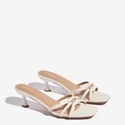Luna Blu by Westside White Metal-Detailed Heel Sandals-image-98
