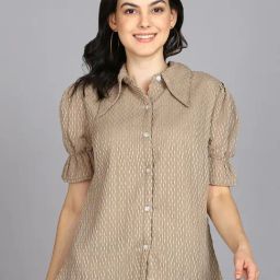 Prettify Beige Self Design Shirt Style Top-image-57