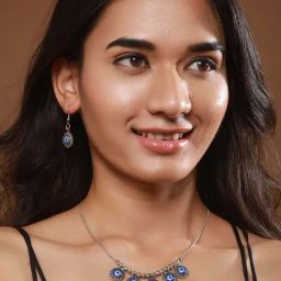 Aatmana Silver-Plated Oxidised Evil Eye Necklace & Earrings-19