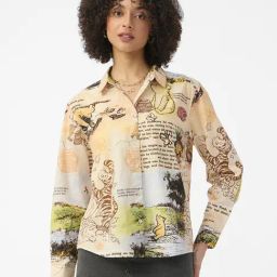 The Souled Store Beige Cotton Regular Fit Print Casual Shirt-image-49