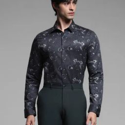 Jack & Jones Grey Cotton Slim Fit Floral Print Shirt-image-94