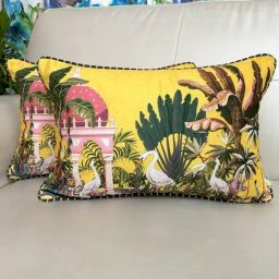 TARA Sparkling Homes Printed Yellow Velvet Cushion Cover -  Set of 2-image-80