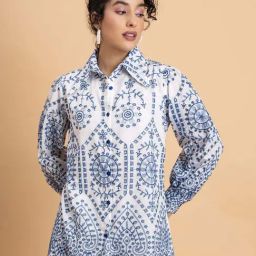 Lounge Dreams White Cotton Embroidery Shirt-image-58