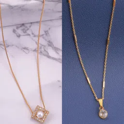 Boghra Sales Set Of 2 Gold-Plated Alloy American Diamond Chain-image-78
