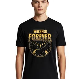 PULP Men Black Panther Graphic Printed Round Neck Cotton T-shirt-image-55