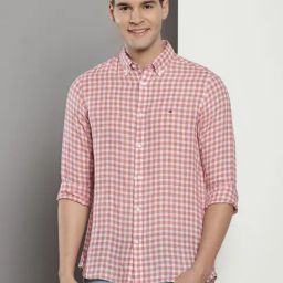 Tommy Hilfiger Pink Linen Slim Fit Checks Shirt-picture-30