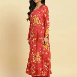 W Red Printed Fit & Flare Kurta image 4