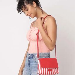 Fastrack Luscious Red Faux Leather Striped Sling Handbag-image-14