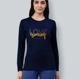 Lyra Navy Cotton Printed T-Shirt-image-4