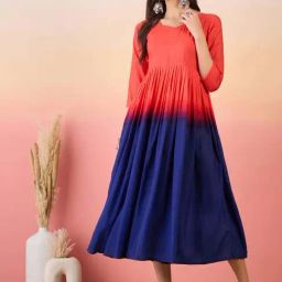 Inweave Red & Navy Ombre Pattern A-Line Dress-image-23